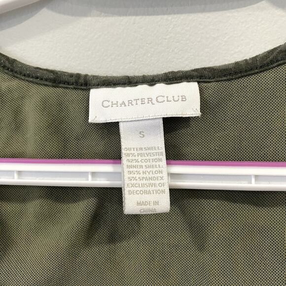 Charter Club Women's Sleeveless Top Olive Green with Crochet Detail Size S - Picture 5 of 6